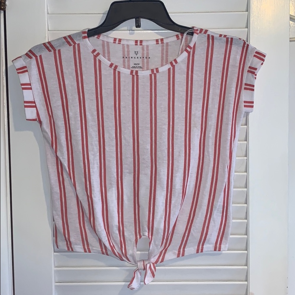 red and white stripe tie t-shirt (NWOT)